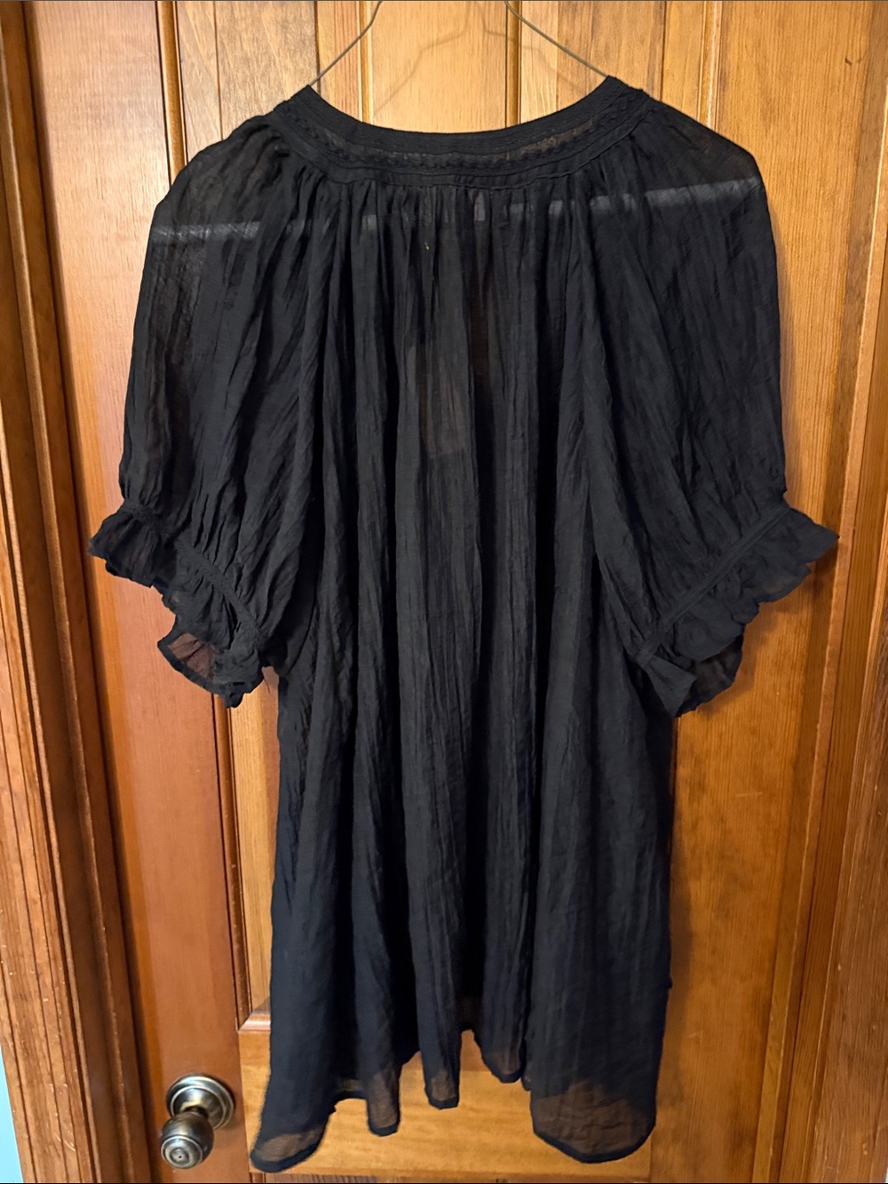 NATURAL LIFE XL Black Crinkle Button-Front Women's Blouse - Picture 6 of 6